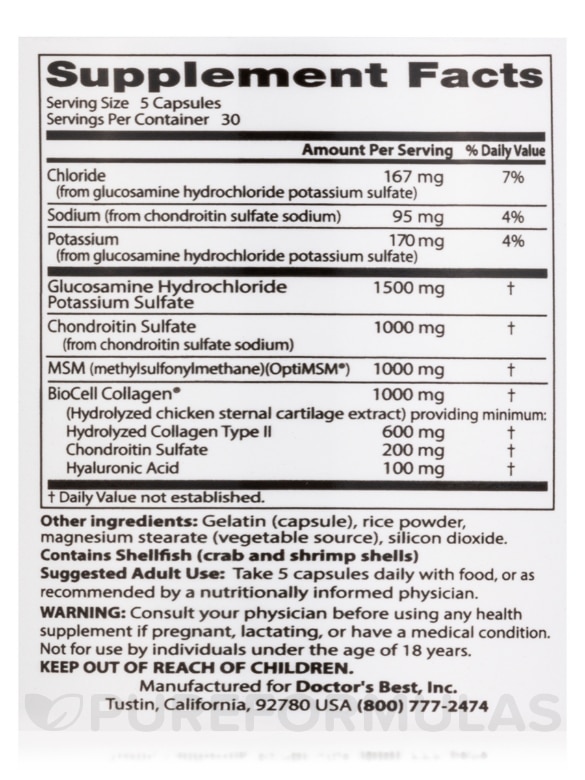 Glucosamine Chondroitin MSM + Hyaluronic Acid with OptiMSM® BioCell Collagen® - 150 Capsules - Alternate View 3