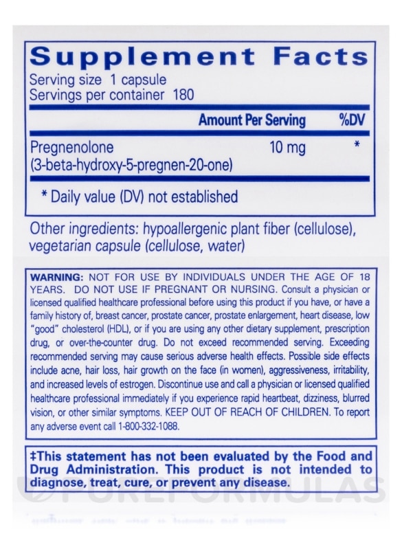 Pregnenolone 10 mg - 180 Capsules - Alternate View 4