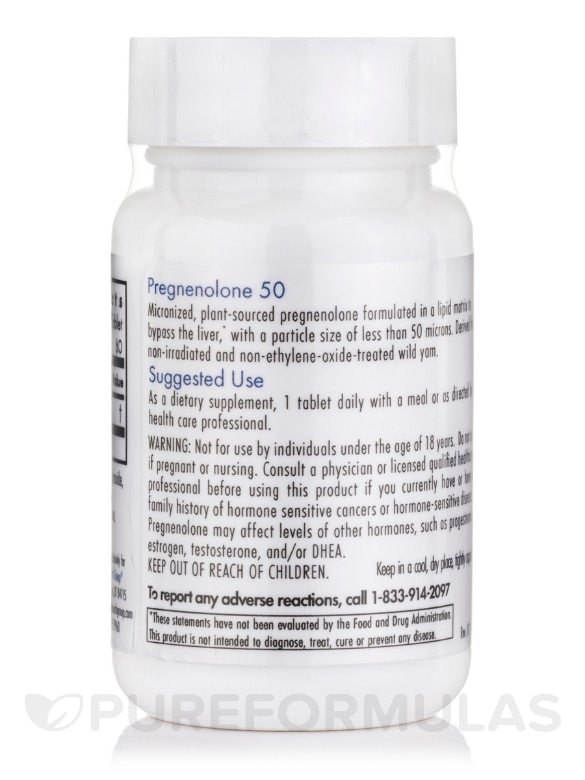 Pregnenolone 50 Micronized Lipid Matrix - 60 Scored Tablets - Alternate View 2