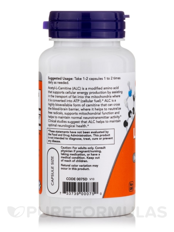 Acetyl-L Carnitine 500 mg - 50 Veg Capsules - Alternate View 2