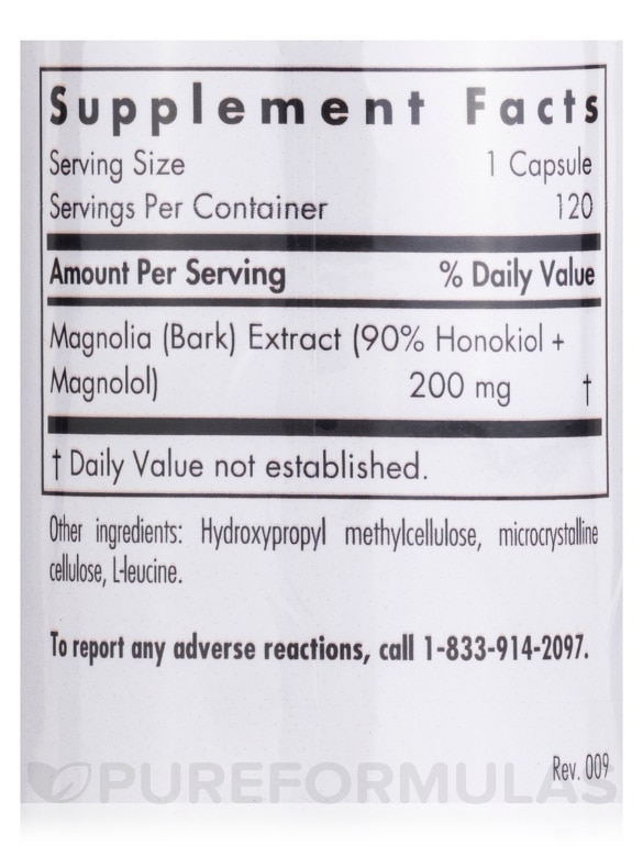 Magnolia Extract Honokiol + Magnolol 90% - 120 Vegetarian Capsules - Alternate View 3
