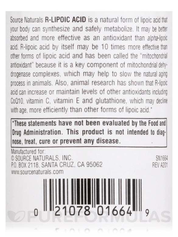 R-Lipoic Acid 100 mg - 60 Tablets - Alternate View 4