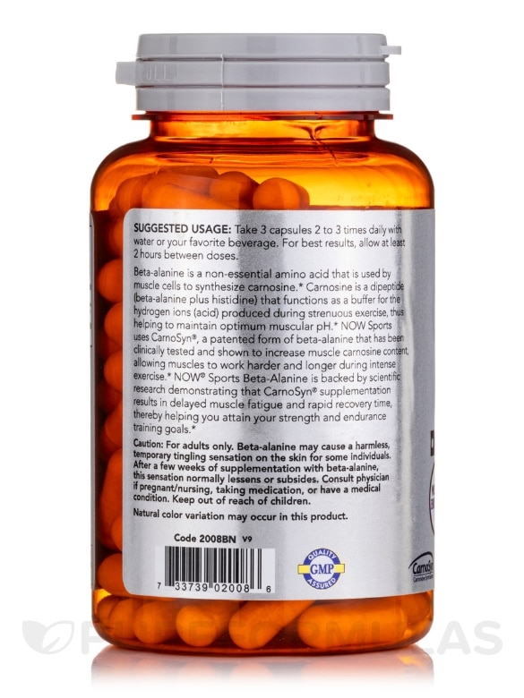 NOW® Sports - Beta-Alanine 750 mg - 120 Veg Capsules - Alternate View 2