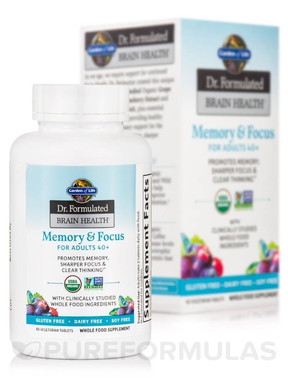 Dr. Formulated Brain Health Memory & Focus for Adults 40+ - 60 Vegetarian Tablets - Alternate View 1