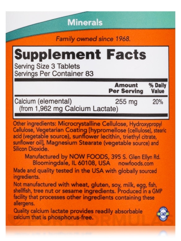 Calcium Lactate - 250 Tablets - Alternate View 3