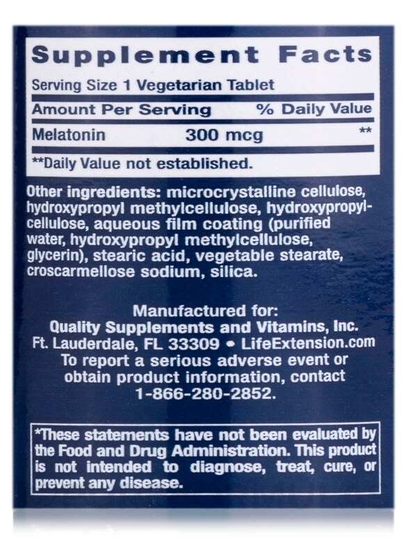 Melatonin Timed Release 300 mcg - 100 Vegetarian Tablets - Alternate View 3