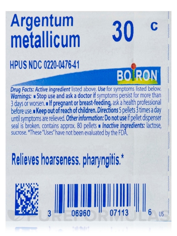 Argentum Metallicum 30c - 1 Tube (approx. 80 pellets) - Alternate View 4