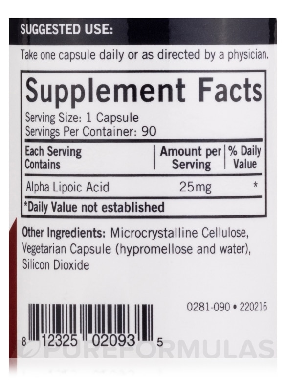 Alpha Lipoic Acid 25 mg -Hypoallergenic - 90 Capsules - Alternate View 3
