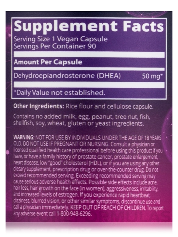 DHEA 50 mg - 90 Vegan Capsules - Alternate View 4