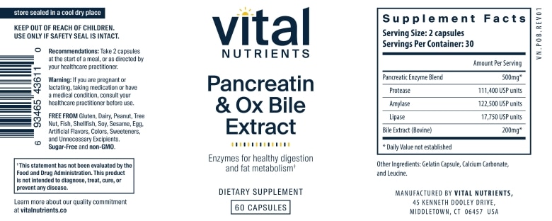Pancreatin & Ox Bile Extract - 60 Capsules - Alternate View 4