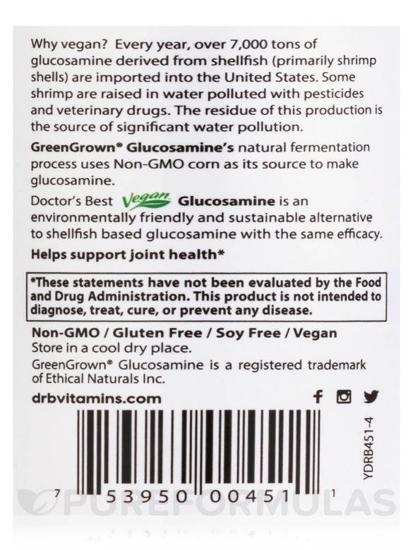 Vegan Glucosamine Sulfate with GreenGrown® Glucosamine 750 mg - 180 Veggie Capsules - Alternate View 4