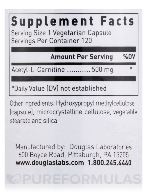 Acetyl-L-Carnitine 500 mg - 120 Capsules - Alternate View 4