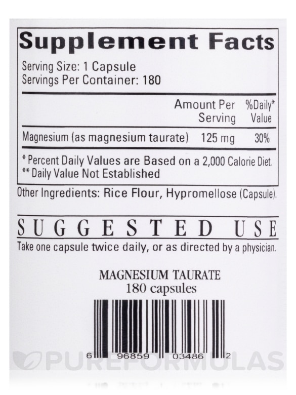 Magnesium Taurate - 180 Vegetarian Capsules - Alternate View 3