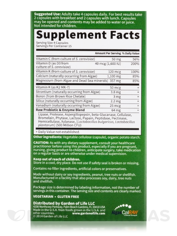 Vitamin Code® - Raw Calcium - 60 Vegetarian Capsules - Alternate View 4