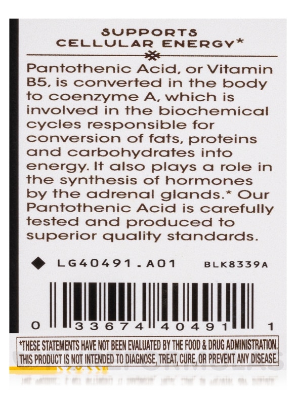 Pantothenic Acid (Vitamin B5) - 100 Capsules - Alternate View 6