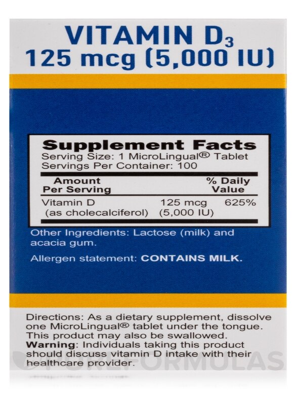 Vitamin D3 5000 IU - Extra Strength - 100 MicroLingual® Tablets - Alternate View 7