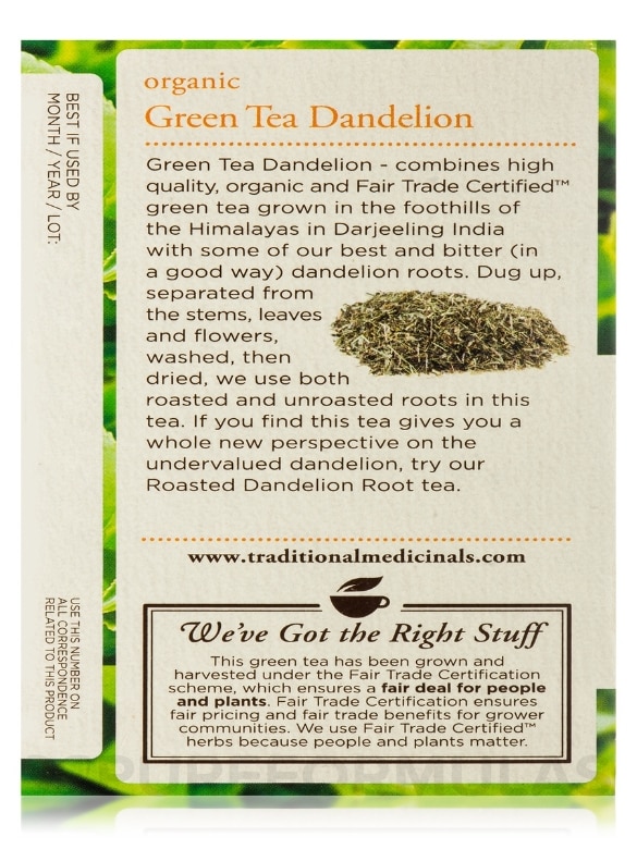 Organic Green Tea Dandelion - 16 Tea Bags - Alternate View 7