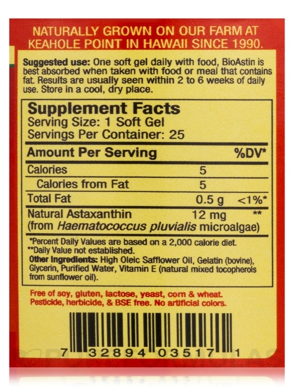 BioAstin® 12 mg - 25 Gel Caps - Alternate View 3
