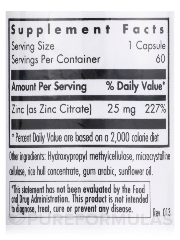 Zinc Citrate 25 mg - 60 Vegetarian Capsules - Alternate View 3