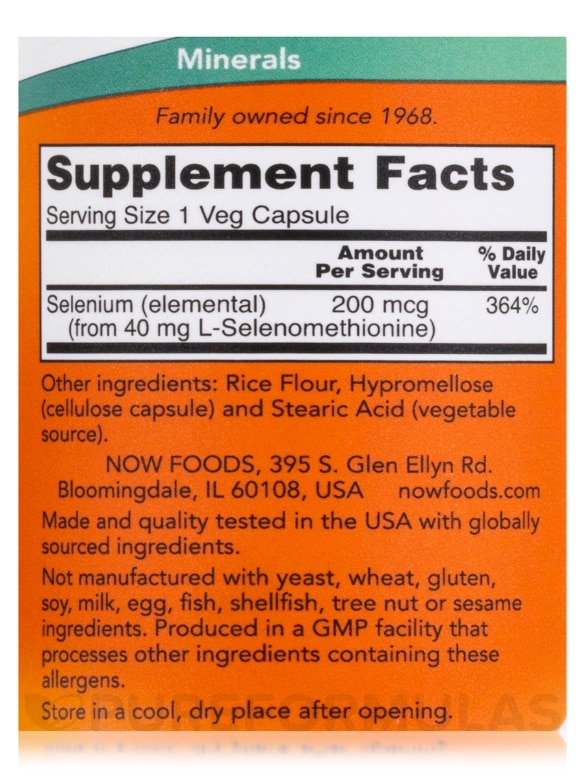 Selenium (Yeast Free) 200 mcg - 180 Vegetarian Capsules - Alternate View 3