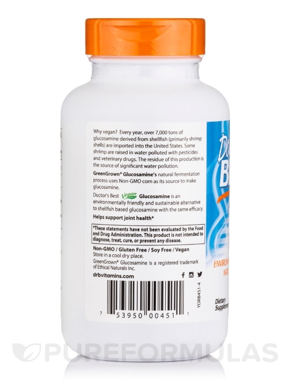 Vegan Glucosamine Sulfate with GreenGrown® Glucosamine 750 mg - 180 Veggie Capsules - Alternate View 2