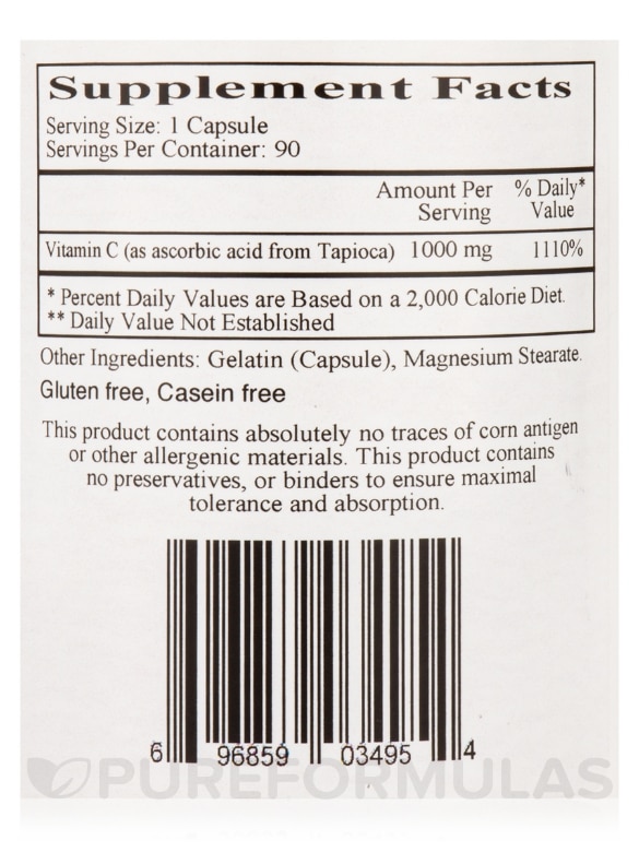 Vitamin C-1000 from Tapioca - 90 Capsules - Alternate View 3