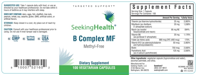 B Complex MF (Methyl-Free) - 100 Vegetarian Capsules - Alternate View 1