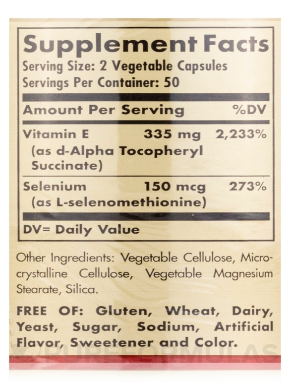 Dry Vitamin E with Yeast-Free Selenium - 100 Vegetable Capsules - Alternate View 4