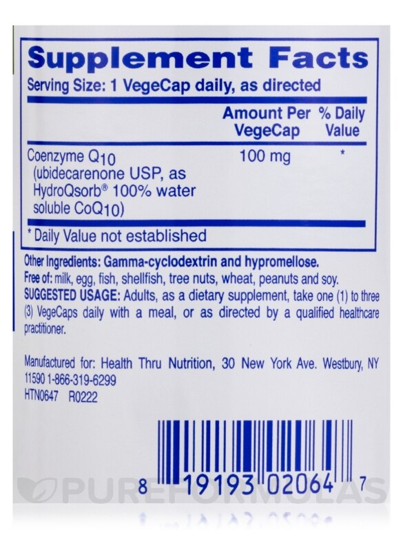 H2Q™ Water Soluble CoQ-10 100 mg - 60 VegeCaps - Alternate View 3