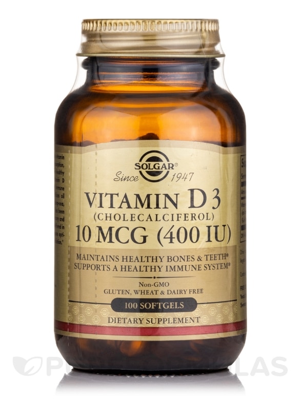 Vitamin D3 (Cholecalciferol) 10 mcg (400 IU) - 100 Softgels