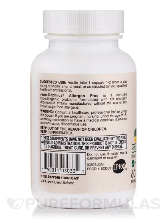 Jarro-Dophilus® Allergen-Free - 60 Veggie Capsules - Alternate View 2