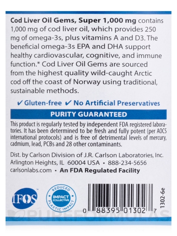 Cod Liver Oil Gems™ Super 1000 mg - 250 Soft Gels - Alternate View 4