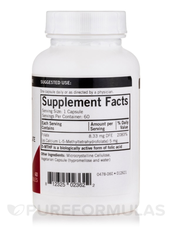5-MTHF ([6S]-5-Methyltetrahydrofolate) 5 mg - 60 Capsules - Alternate View 1