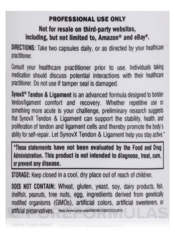 SynovX® Tendon & Ligament - 60 Vegetarian Capsules - Alternate View 5