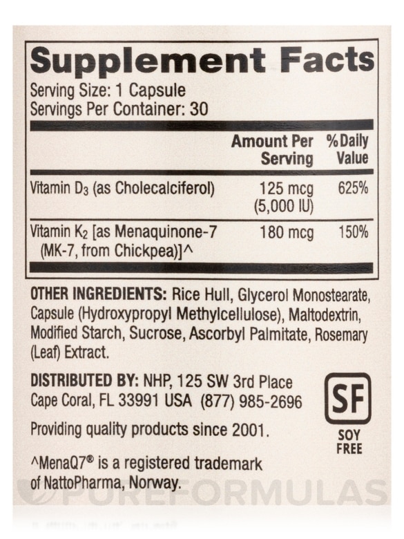 Vitamins D & K2 (5000 IU / 180 mcg) - 30 Capsules - Alternate View 3