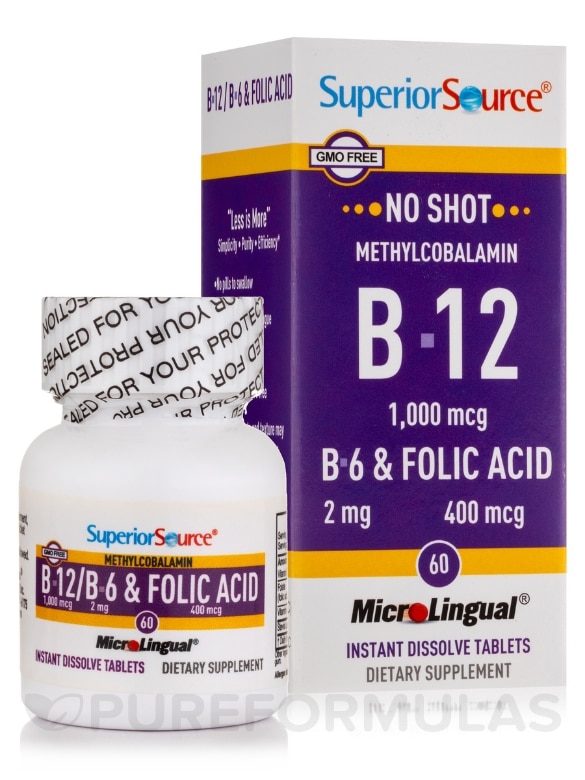 NO SHOT Methylcobalamin B12/B6/Folic Acid 400 mcg - 60 MicroLingual® Tablets - Alternate View 1