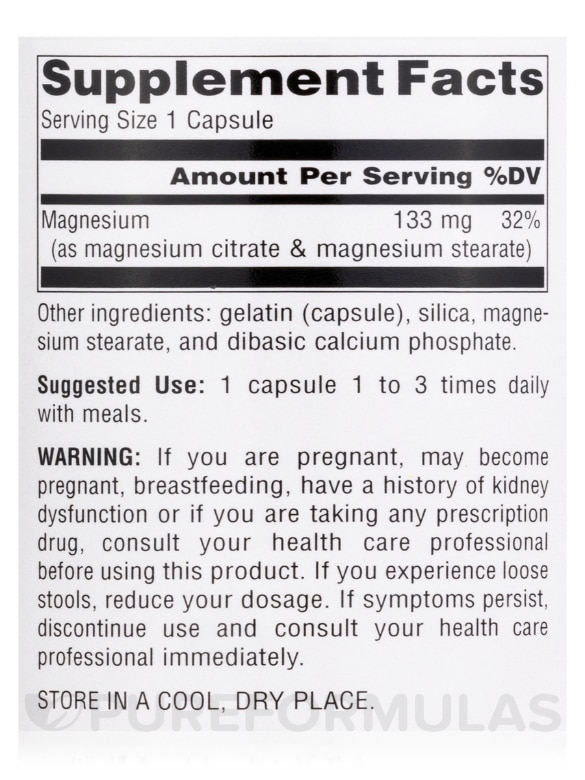 Magnesium Citrate 133 mg - 180 Capsules - Alternate View 3