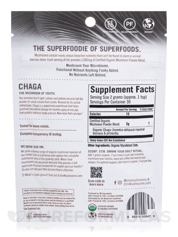 Chaga Mushroom Superfood Powder - 2.1 oz (60 Grams) - Alternate View 1