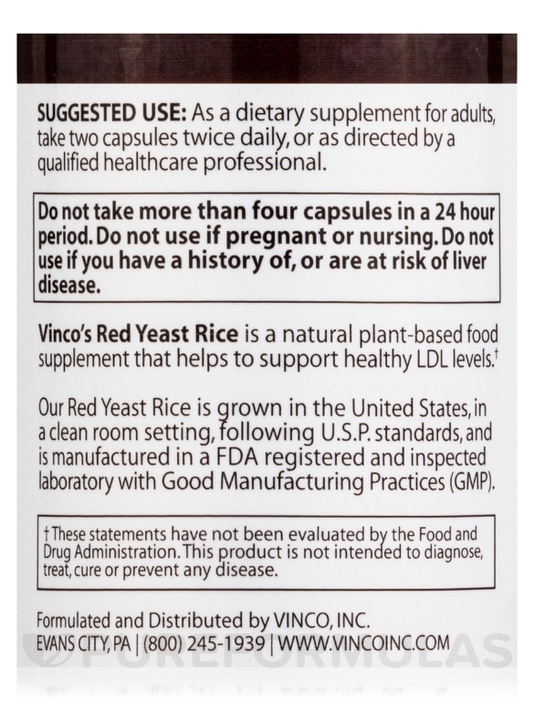 Red Yeast Rice - 120 Vegetarian Capsules - Alternate View 4