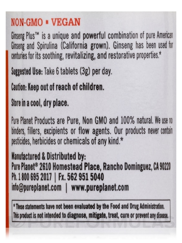 Ginseng Plus 500 mg - 100 Tablets - Alternate View 3