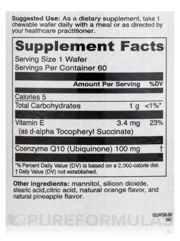 Power Q (CoQ10 100 mg) - 60 Easy Dissolve Chewable Vegetarian Wafers - Alternate View 3