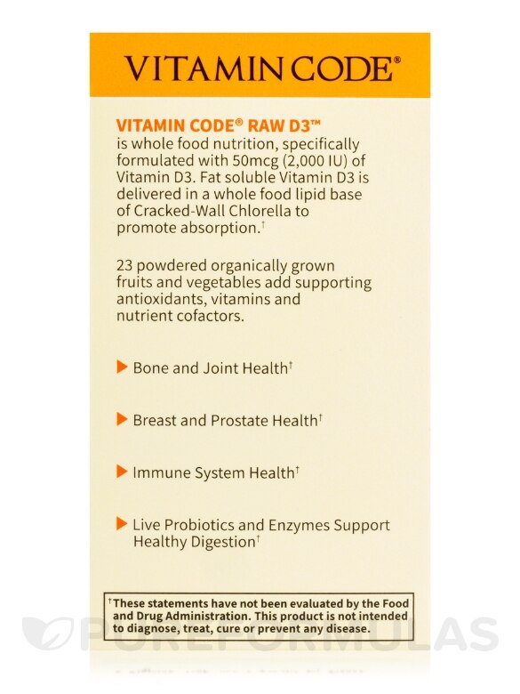Vitamin Code® - Raw D3™ 2000 IU - 60 Vegetarian Capsules - Alternate View 6