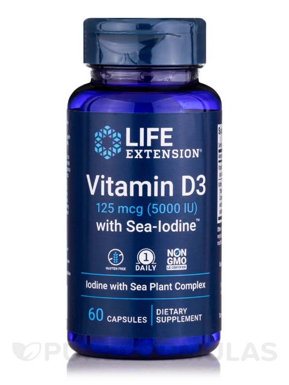 Vitamin D3 5000 IU with Sea-Iodine - 60 Capsules