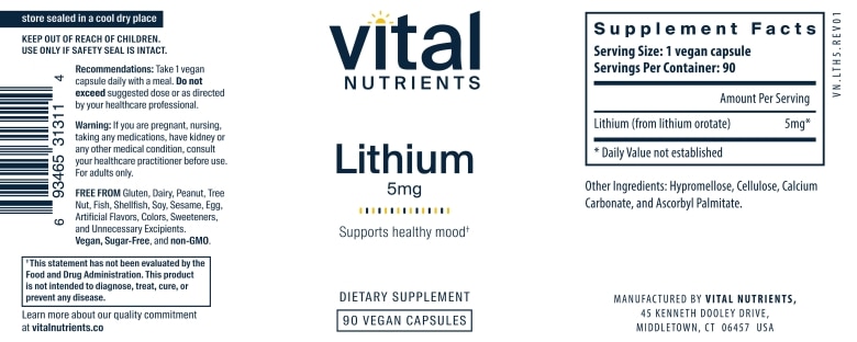 Lithium (orotate) 5 mg - 90 Vegetarian Capsules - Alternate View 4