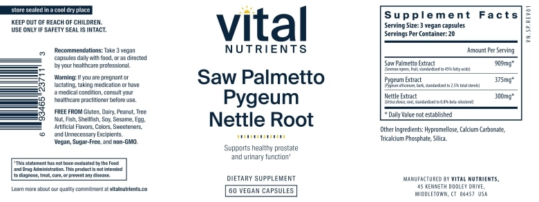 Saw Palmetto Pygeum Nettle Root - 60 Vegan Capsules - Alternate View 4