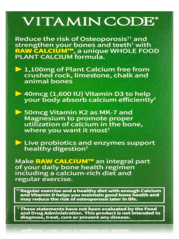 Vitamin Code® - Raw Calcium - 60 Vegetarian Capsules - Alternate View 9