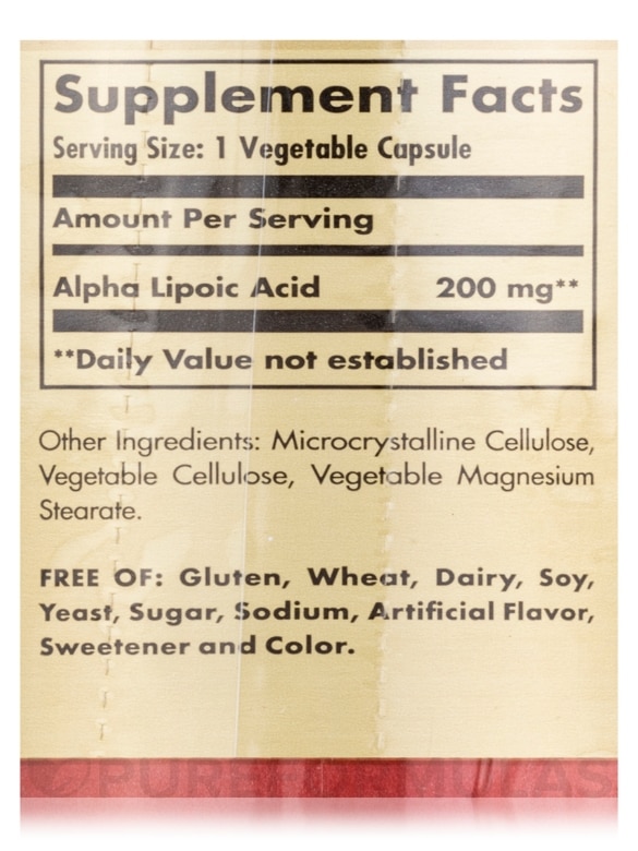 Alpha Lipoic Acid 200 mg - 50 Vegetable Capsules - Alternate View 4
