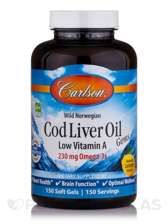 Cod Liver Oil Gems™ Low Vitamin A, Natural Lemon Flavor - 150 Soft Gels