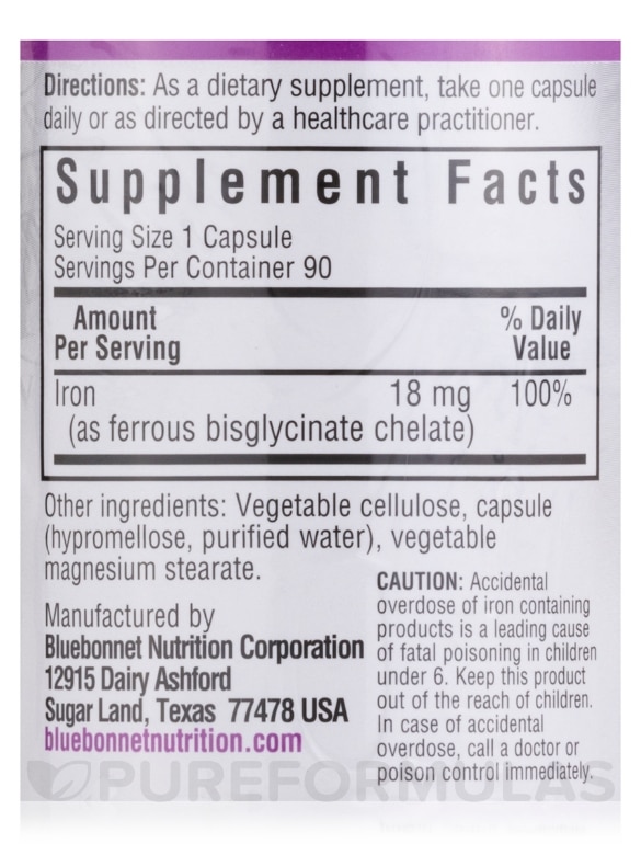 Chelated Iron 18 mg - 90 Vegetable Capsules - Alternate View 3