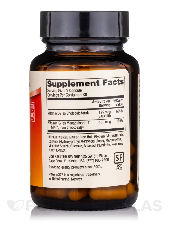 Vitamins D & K2 (5000 IU / 180 mcg) - 30 Capsules - Alternate View 1